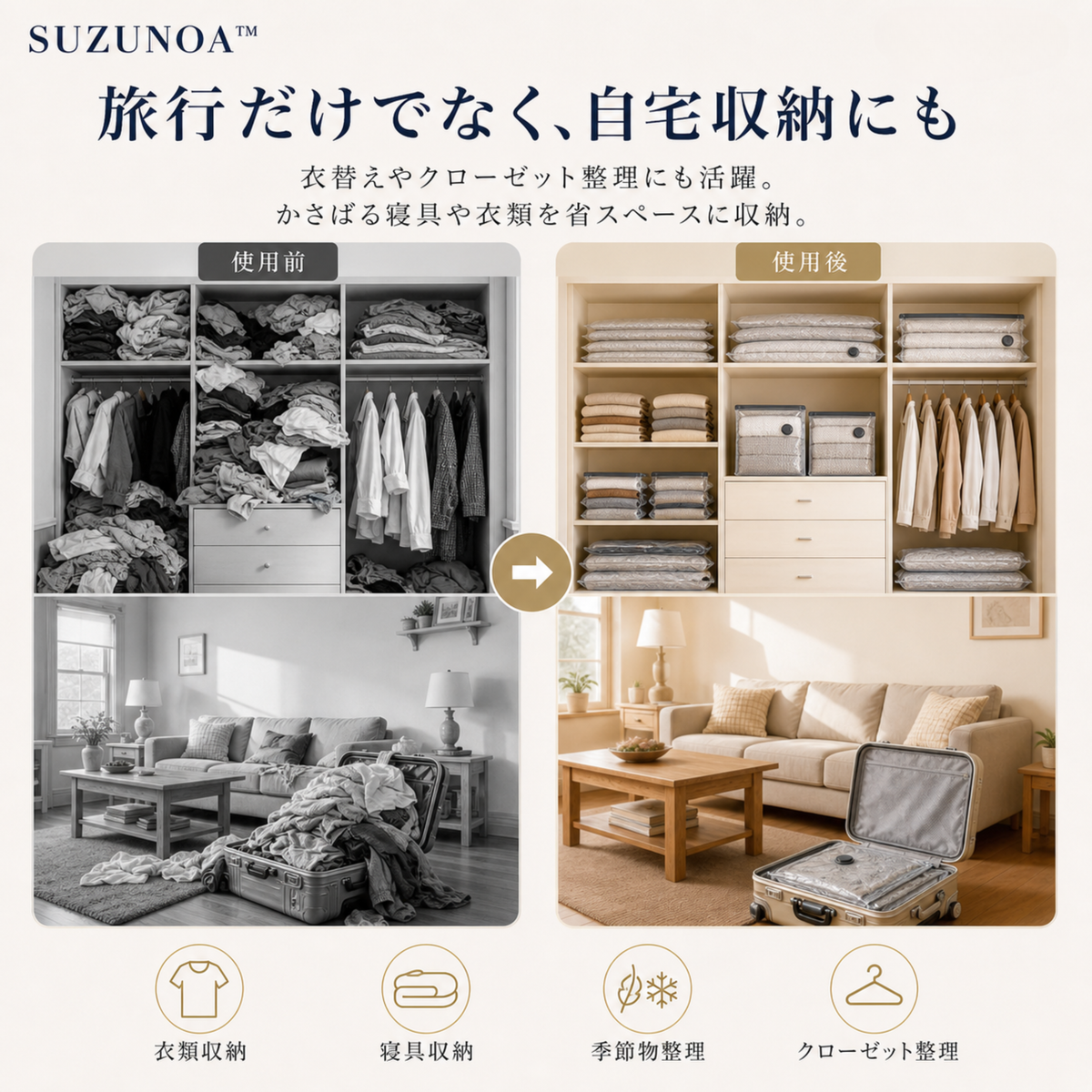 SUZUNOA™ 旅行用真空圧縮バッグセット