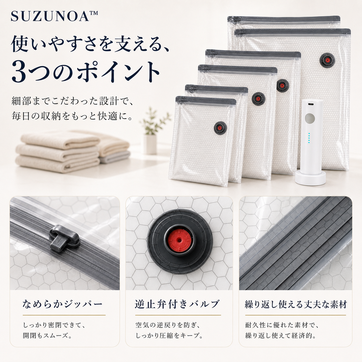 SUZUNOA™ 旅行用真空圧縮バッグセット
