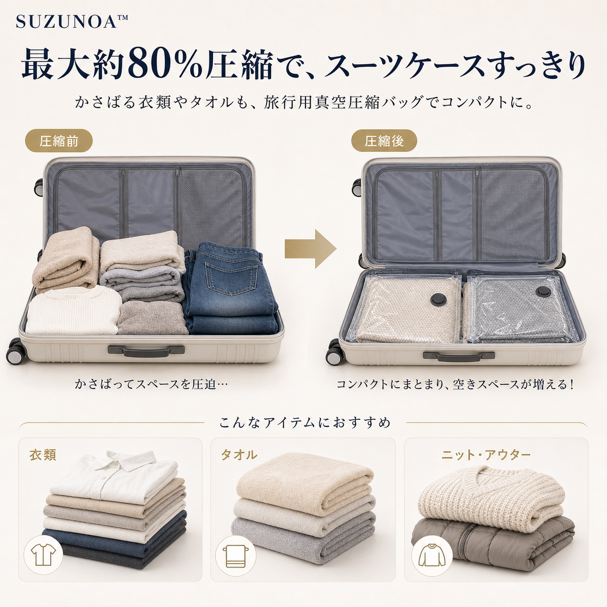 SUZUNOA™ 旅行用真空圧縮バッグセット