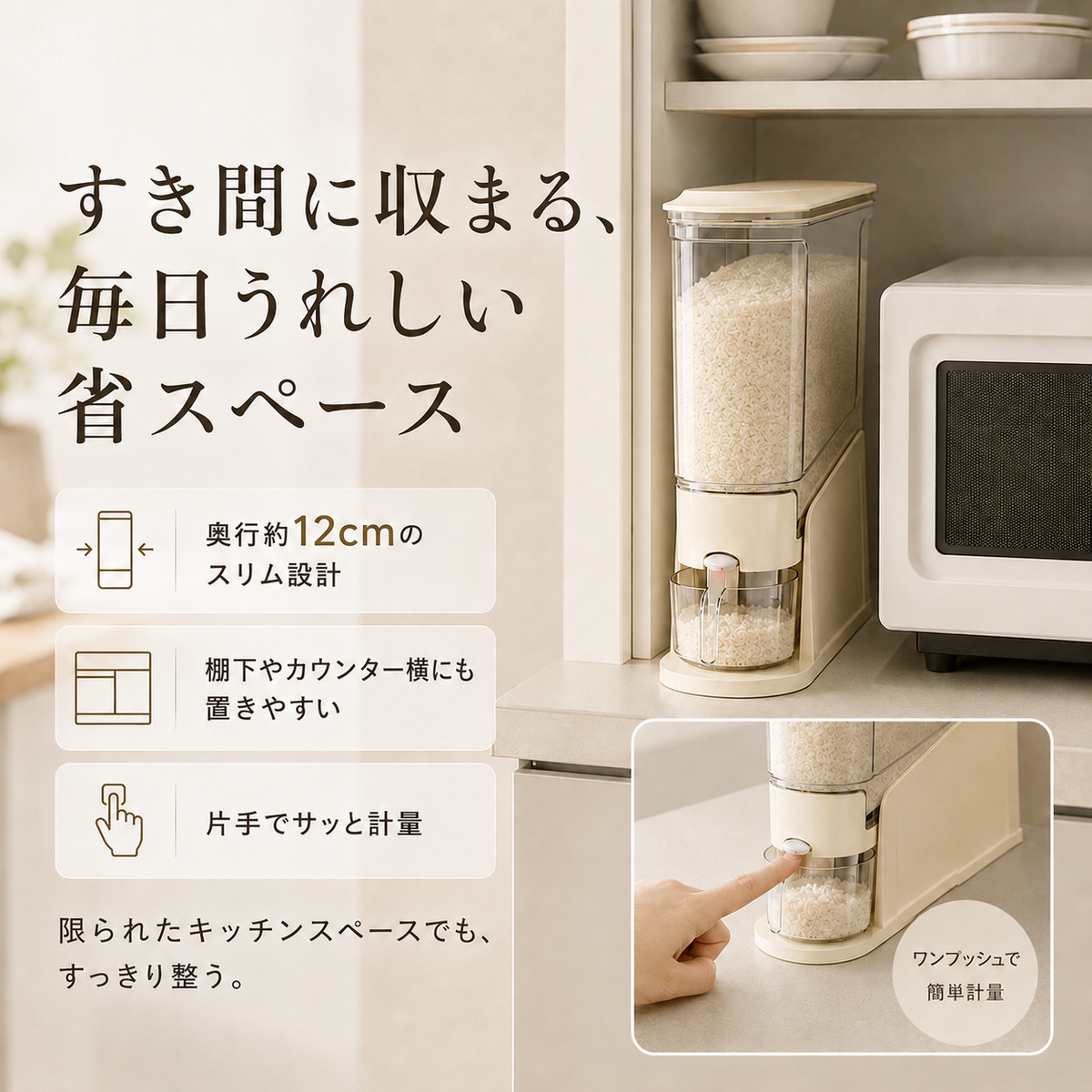 SUZUNOA™ 防湿・防虫ワンプッシュ米びつ